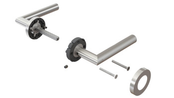 Drücker E300D Edelstahl matt - Bad mit Kliprosetten 1