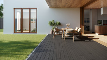 planeo LightWood WPC-Terrasse Komplett-Set Hohlkammerdiele - Dunkelgrau gerillt/genutet