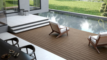 planeo CoEXWood WPC-Terrasse Komplett-Set Massivdiele - Hellbraun/Dunkelbraun strukturiert
