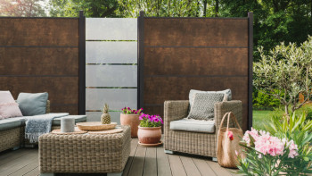 planeo Gardence Flair - Glas-Sichtschutz Hochkant Blockstreifen 90 x 180 cm