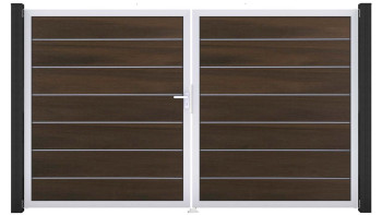 planeo Gardence Deluxe - BPC-Tor - DIN Links 2-flügelig Walnuss co-ex mit Silber-Alurahmen