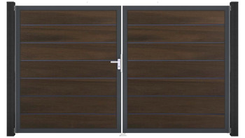 planeo Gardence Deluxe - BPC-Tor - DIN Links 2-flügelig Walnuss co-ex mit Anthrazit-Alurahmen