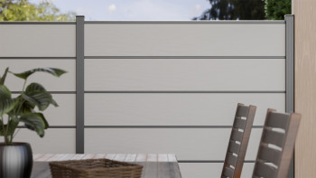 planeo Gardence Simply Premium - PVC-Steckzaun Weiss mit Lisenen in Anthrazit 180 x 180 cm