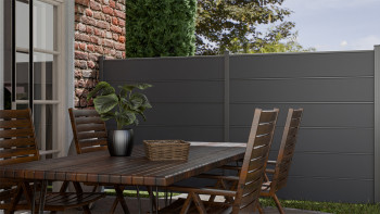 planeo Gardence Simply Premium - PVC-Steckzaun Anthrazitgrau mit Lisenen in Anthrazit 180 x 180 cm