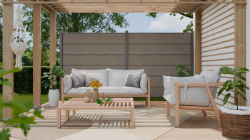 planeo Gardence Simply Premium - PVC-Steckzaun Monument Oak mit Lisenen in Anthrazit 180 x 180 cm