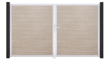 planeo Gardence Simply Small - PVC-Tor - DIN Rechts 2-flügelig Sheffield Oak mit Silber-Alurahmen | EV1 300 x 180 cm
