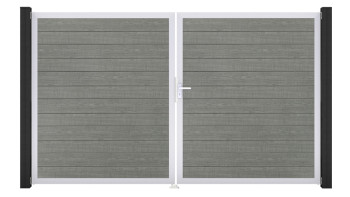 planeo Gardence Simply Small - PVC-Tor - DIN Rechts 2-flügelig Grey Ash Cut mit Silber-Alurahmen | EV1 300 x 180 cm
