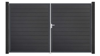 planeo Gardence Simply Small - PVC-Tor - DIN Rechts 2-flügelig Anthrazitgrau mit Anthrazit-Alurahmen | DB703 300 x 180 cm