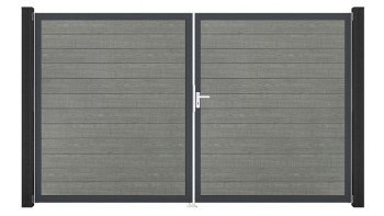planeo Gardence Simply Small - PVC-Tor - DIN Rechts 2-flügelig Grey Ash Cut mit Anthrazit-Alurahmen | DB703 300 x 180 cm