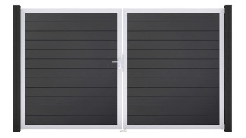 planeo Gardence Simply Small - PVC-Tor - DIN Links 2-flügelig Anthrazitgrau mit Silber-Alurahmen | EV1 300 x 180 cm