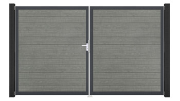 planeo Gardence Simply Small - PVC-Tor - DIN Links 2-flügelig Grey Ash Cut mit Anthrazit-Alurahmen | DB703 300 x 180 cm