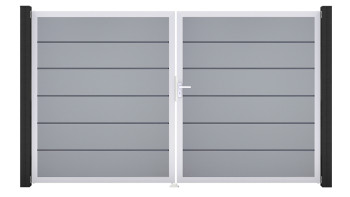 planeo Gardence Simply Premium - PVC-Tor - DIN Rechts 2-flügelig Silbergrau mit Silber-Alurahmen | EV1 300 x 180 cm
