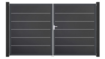 planeo Gardence Simply Premium - PVC-Tor - DIN Rechts 2-flügelig Anthrazit mit Anthrazit-Alurahmen | DB703 300 x 180 cm