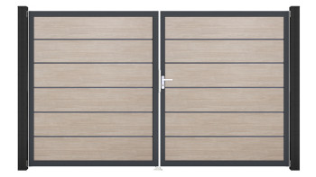 planeo Gardence Simply Premium - PVC-Tor - DIN Rechts 2-flügelig Sheffield Oak mit Anthrazit-Alurahmen | DB703 300 x 180 cm