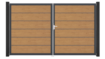 planeo Gardence Simply Premium - PVC-Tor - DIN Rechts 2-flügelig Asteiche Natur mit Anthrazit-Alurahmen | DB703 300 x 180 cm