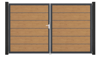 planeo Gardence Simply Premium - PVC-Tor - DIN Links 2-flügelig Asteiche Natur mit Anthrazit-Alurahmen | DB703 300 x 180 cm