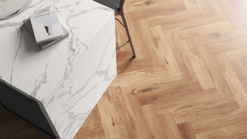 planeo Rigid Klick Vinyl - SolutionX 2in1 Fischgrät Eiche Natur Rustikal | Trittschalldämmung integr. (ECF-HB-0755)