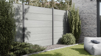 planeo Gardence Simply - PVC-Steckzaun Quadratisch Grey Ash Cut 180x180 cm