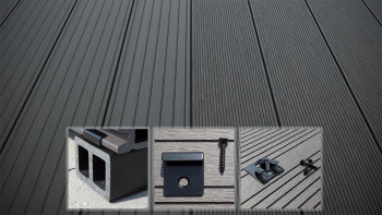 planeo LightWood WPC-Terrasse Komplett-Set Hohlkammerdiele - Dunkelgrau gerillt/genutet