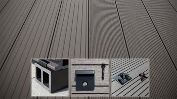 planeo LightWood WPC-Terrasse Komplett-Set Hohlkammerdiele - Hellgrau gerillt/genutet