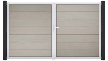 planeo Gardence Strong XL - BPC-Tor - DIN Rechts 2-flügelig Bi-Color Sand mit Silber-Alurahmen 