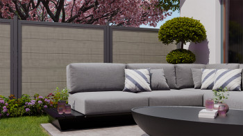 planeo Gardence Simply Guard - PVC-Gartenzaun Grey Ash Cut mit Alu-Rahmen in Anthrazit 180 x 180 cm