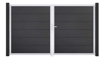 planeo Gardence Simply - PVC-Tor - DIN Rechts 2-flügelig Anthrazit mit Silber-Alurahmen 