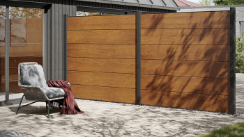 planeo Gardence PVC-Steckzaun - Toffee Oak Designeinsatz optional 180 x 180 cm