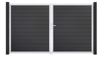planeo Gardence Simply Small - PVC-Tor - DIN Rechts 2-flügelig Anthrazitgrau mit Silber-Alurahmen | EV1 300 x 180 cm