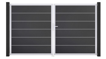 planeo Gardence Simply Premium - PVC-Tor - DIN Rechts 2-flügelig Anthrazit mit Silber-Alurahmen | EV1 300 x 180 cm