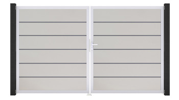 planeo Gardence Simply Premium - PVC-Tor - DIN Rechts 2-flügelig Weiss mit Silber-Alurahmen | EV1 300 x 180 cm