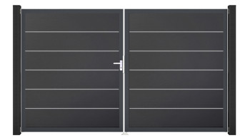 planeo Gardence Simply Premium - PVC-Tor - DIN Links 2-flügelig Anthrazit mit Anthrazit-Alurahmen | DB703 300 x 180 cm