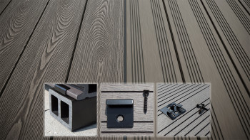 planeo SolidWood WPC-Terrasse Komplett-Set Massivdiele - Hellgrau französisch/strukturiert