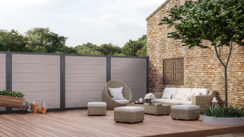 planeo Gardence Guard - BPC-Gartenzaun Quadratisch Bi-Color Sand mit Alu-Rahmen in Anthrazit